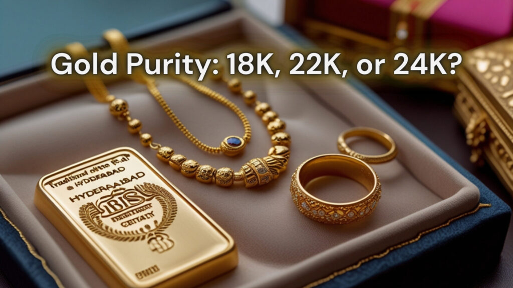 Gold rate in Hyderabad price trend graph with city skyline,