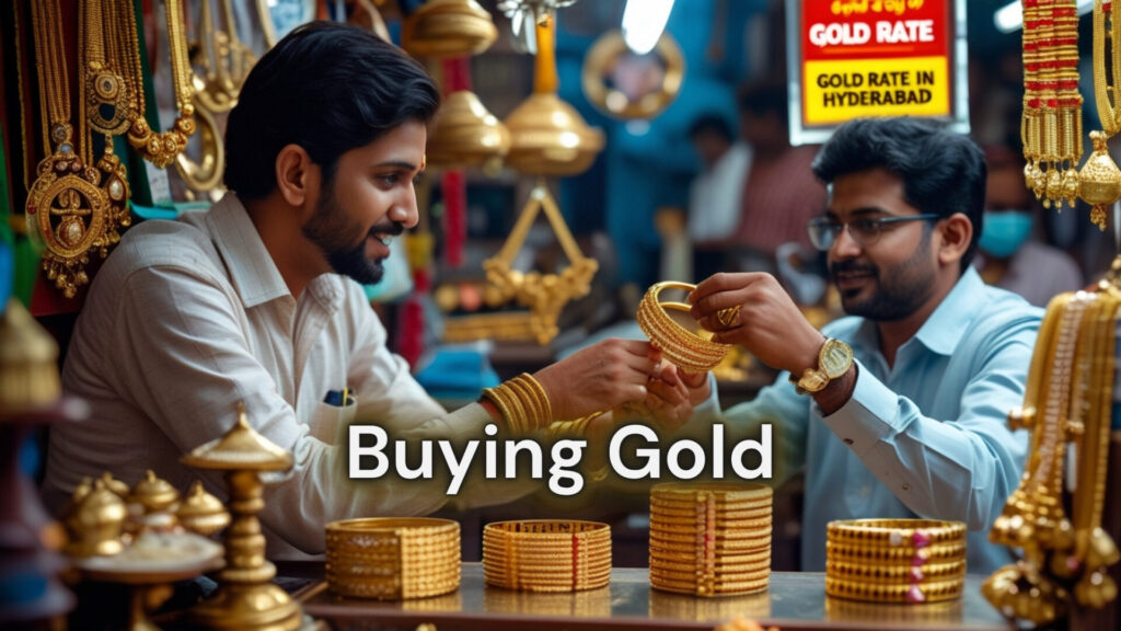 Customer negotiating gold rate in Hyderabad at a jewelry market,