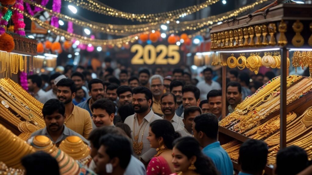 Festive gold market in Hyderabad reflecting 2025 gold rate trends,